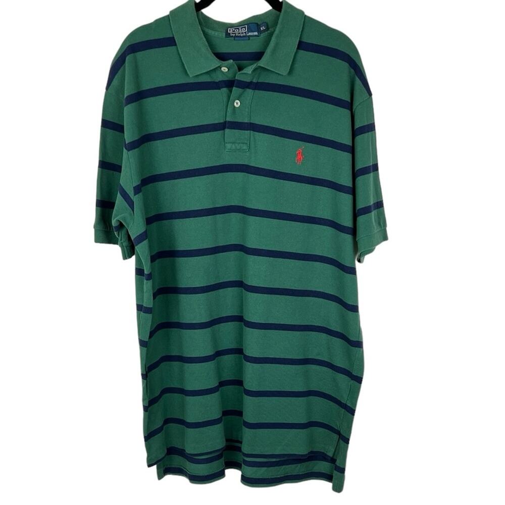 Vintage Polo Ralph Lauren Striped Green Navy Mesh Polo Shirt XL